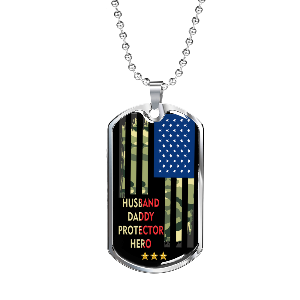 Husband Daddy Protector Hero Camo Flag Personalized Dogtag Necklace, Proud Army Dad/Husband Gift, Military Dad Gift, Father's Day Gift #0019