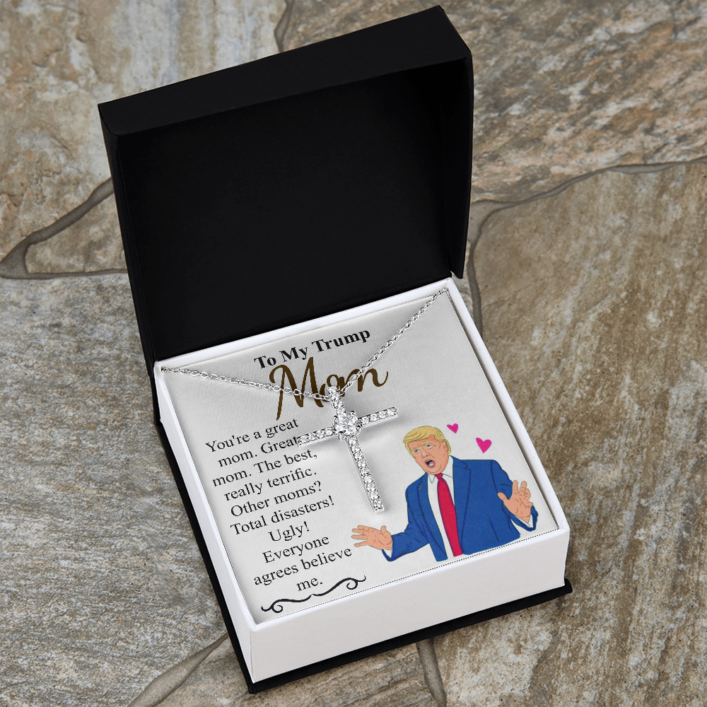 Meaningful Jewelry Gift Personalized Trump Mom Mothers day gift Mommy necklace | Mothers day gift from son and daughter | Mom jewelry Cz cross