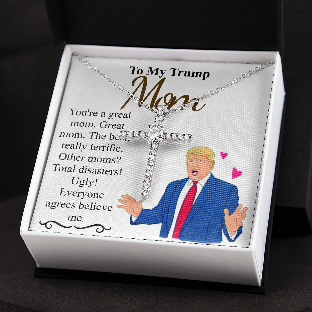 Meaningful Jewelry Gift Personalized Trump Mom Mothers day gift Mommy necklace | Mothers day gift from son and daughter | Mom jewelry Cz cross