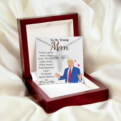 Meaningful Jewelry Gift Personalized Trump Mom Mothers day gift Mommy necklace | Mothers day gift from son and daughter | Mom jewelry Cz cross