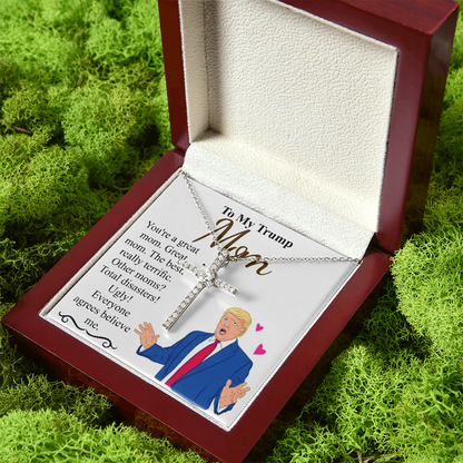 Meaningful Jewelry Gift Personalized Trump Mom Mothers day gift Mommy necklace | Mothers day gift from son and daughter | Mom jewelry Cz cross