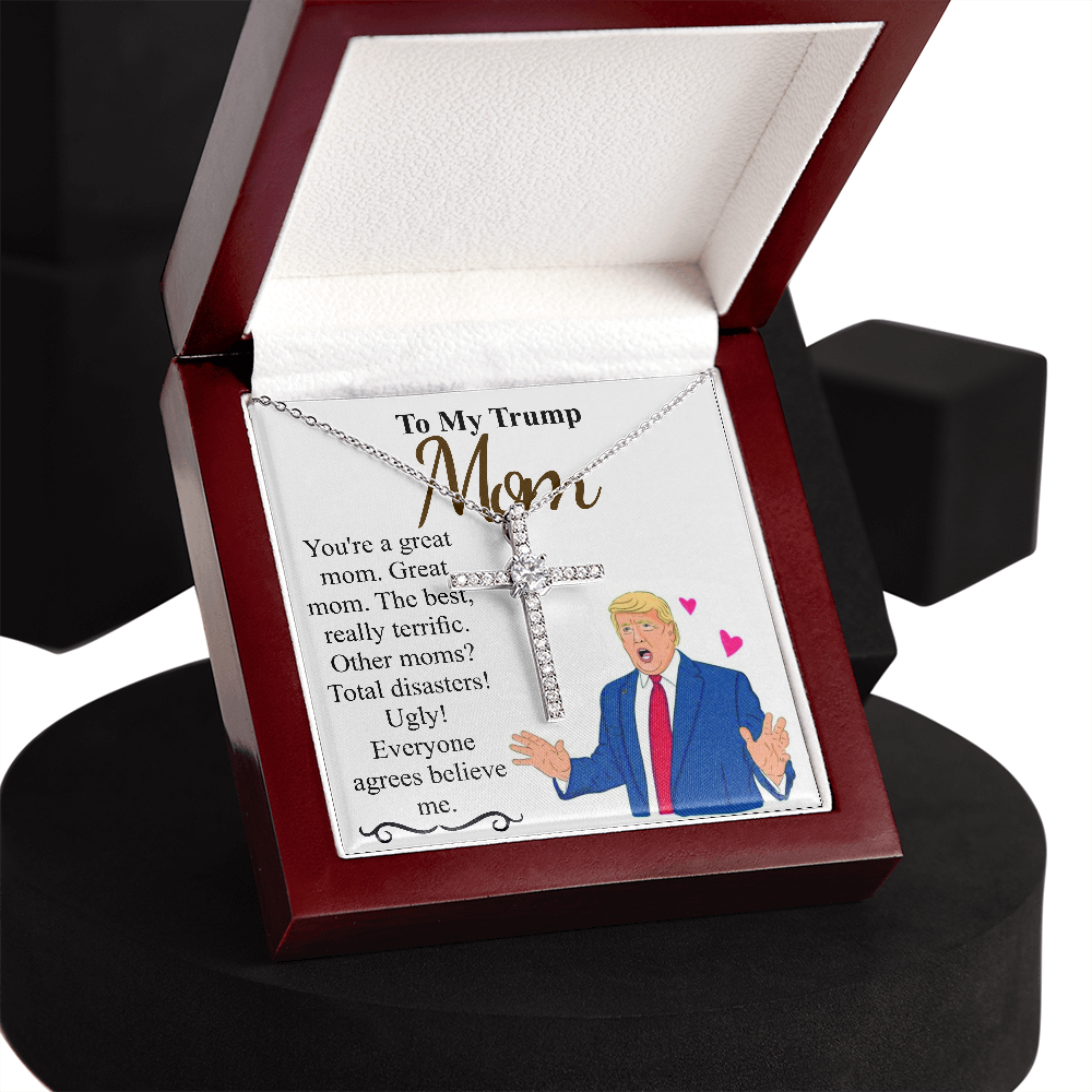 Meaningful Jewelry Gift Personalized Trump Mom Mothers day gift Mommy necklace | Mothers day gift from son and daughter | Mom jewelry Cz cross