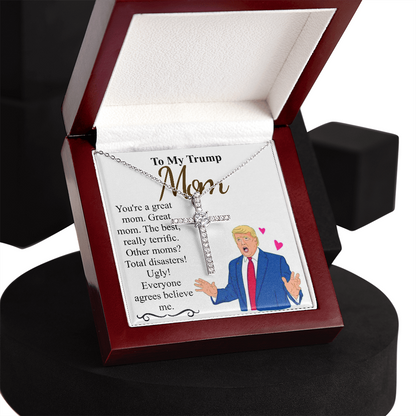 Meaningful Jewelry Gift Personalized Trump Mom Mothers day gift Mommy necklace | Mothers day gift from son and daughter | Mom jewelry Cz cross
