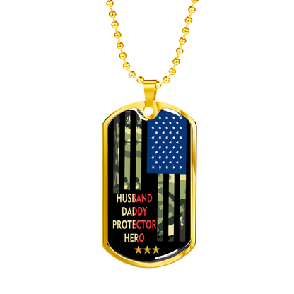 Husband Daddy Protector Hero Camo Flag Personalized Dogtag Necklace, Proud Army Dad/Husband Gift, Military Dad Gift, Father's Day Gift #0019