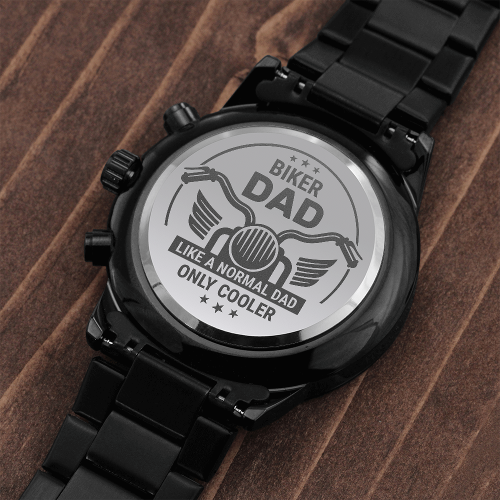 To My Biker Dad's gift, Engraved Watch, Free Engraving Custom Dad Black Chronograph Watch, Bonus Dad Watches Gift for Men