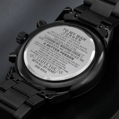 To My Man Gift Watch - Boyfriend Christmas Gift, Personalized Engraved Chronograph Watch For Men Gift with Hidden Message on the back. #0989