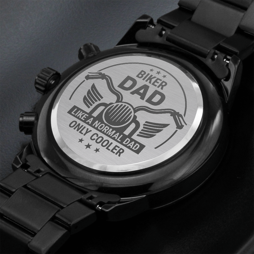 To My Biker Dad's gift, Engraved Watch, Free Engraving Custom Dad Black Chronograph Watch, Bonus Dad Watches Gift for Men