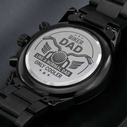 To My Biker Dad's gift, Engraved Watch, Free Engraving Custom Dad Black Chronograph Watch, Bonus Dad Watches Gift for Men