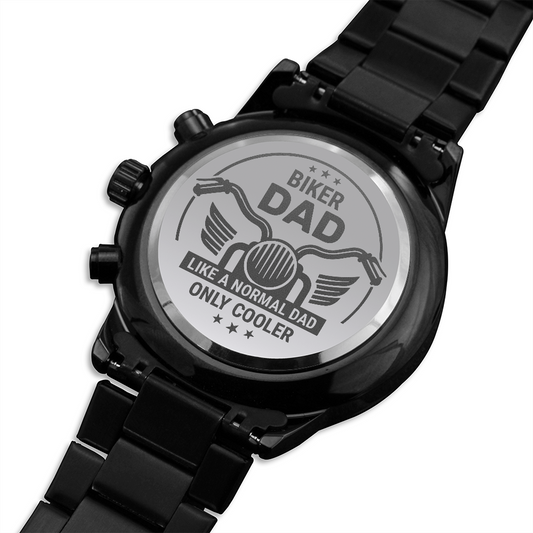 To My Biker Dad's gift, Engraved Watch, Free Engraving Custom Dad Black Chronograph Watch, Bonus Dad Watches Gift for Men