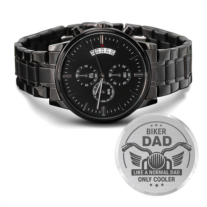 To My Biker Dad's gift, Engraved Watch, Free Engraving Custom Dad Black Chronograph Watch, Bonus Dad Watches Gift for Men