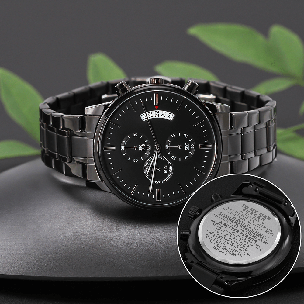 To My Man Gift Watch - Boyfriend Christmas Gift, Personalized Engraved Chronograph Watch For Men Gift with Hidden Message on the back. #0989