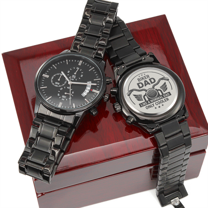 To My Biker Dad's gift, Engraved Watch, Free Engraving Custom Dad Black Chronograph Watch, Bonus Dad Watches Gift for Men