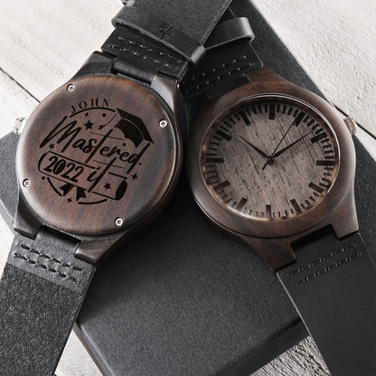 Masters Graduation Gift For Him, Engraved Wooden Watch For Masters Degree Graduated Student, Masters Graduation Gift For Men / Boy From Mom john