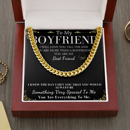 MJG Chain Necklace Gift For Boyfriend Valentines Day Gifts For Him From Girlfriend To My Boyfriend Present Chain Necklace with Message Card Stainless Steel with Mahogany Luxury Box