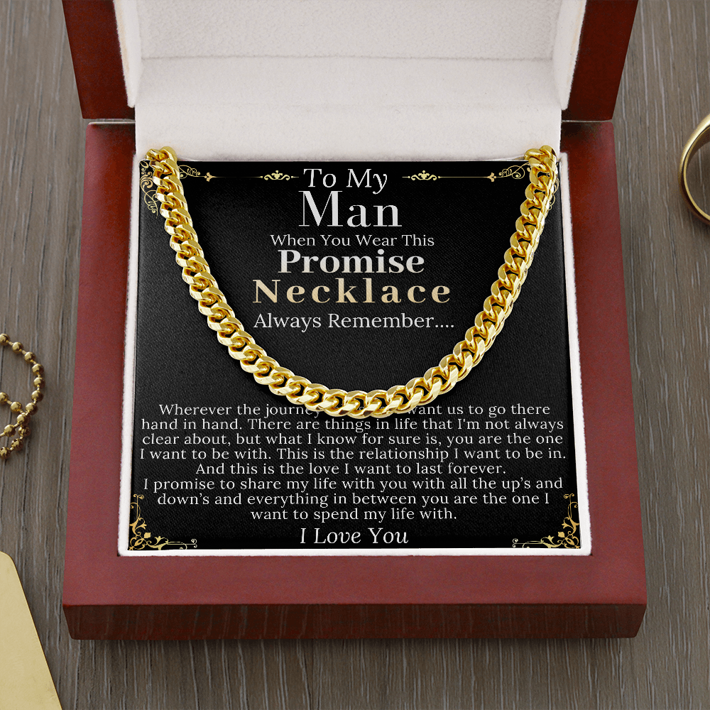 MJG Chain Promise Necklace Gift For Boyfriend / Husband Valentines Day Gift For Him From Girlfriend / Wife Promise Necklace To My Man Present Chain Necklace with Message Card Stainless Steel with Mahogany Luxury Box