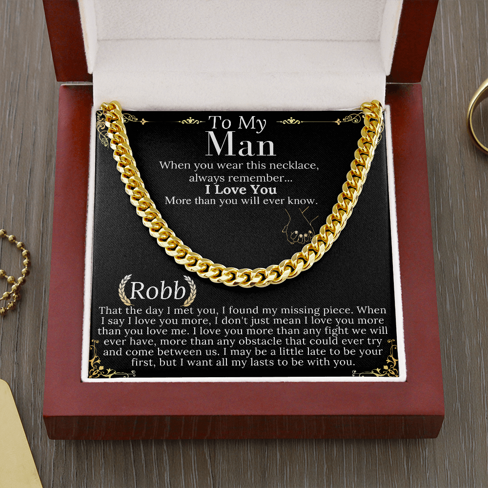 To My Man Chain Necklace for Him, Romantic Valentines Day Gifts for Him Christmas, Best Jewelry for Men, Jewelry for Him Romantic Birthday robb