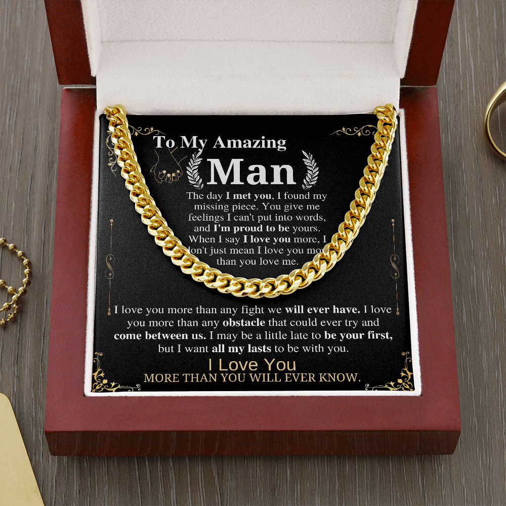 To My Man Cuban Chain Necklace for Him, Romantic Birthday Gifts for Him Christmas, Best Jewelry for Men, Jewelry for Him Romantic, To My Man