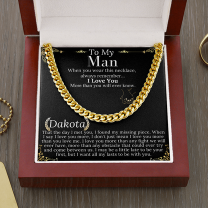 To My Man Chain Necklace for Him, Romantic Valentines Day Gifts for Him Christmas, Best Jewelry for Men, Jewelry for Him Romantic Birthday Dakota