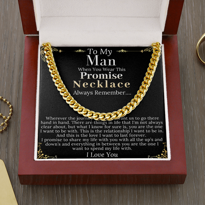 Meaningful Jewelry Gifts Chain Necklace Gift For Boyfriend / Husband Valentines Day Gift For Him From Girlfriend / Wife To My Man Present Chain Necklace with Message Card Stainless Steel & Gold Dipped with Mahogany Luxury Box