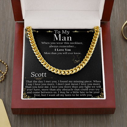 To My Man Chain Necklace for Him, Romantic Birthday Gifts for Him Christmas, Best Jewelry for Men, Jewelry for Him Romantic, To My Man #0946 scott
