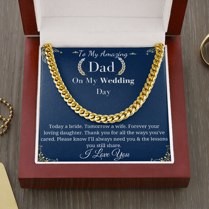 Father of the Bride Necklace Gift from Daughter, Wedding Day Gift for Dad Cuban Link Chain Necklace, Sentimental Keepsake, Bridal Party W001