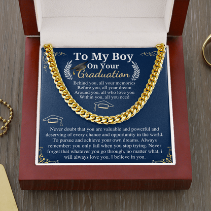 Meaningful jewelry Gift Son Graduation Gifts from Mom & Dad, Chain Necklace Graduation Gifts for Son, High School Graduation Gifts For him, College Graduation Gift with Personalized Message Card