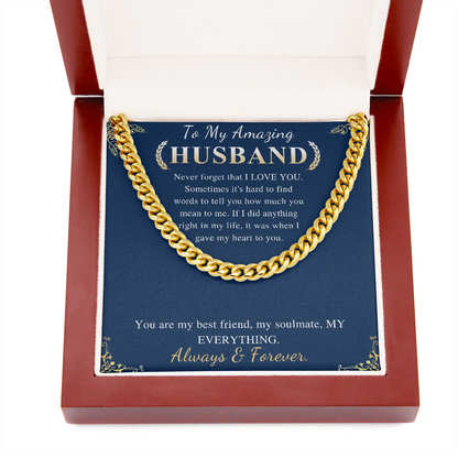 Anniversary Gift For Husband Valentines Day Gift For Him, To My Husband Birthday Gift from Wife,Chain Necklace For Husband With Message Card