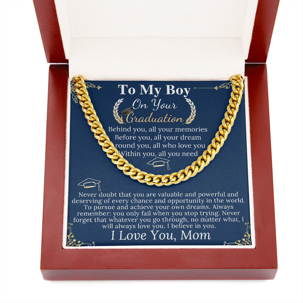 Son Graduation Gifts from Mom & Dad, Chain Necklace Graduation Gifts for Son, High School Graduation Gifts For him, College Graduation Gift w/ mom