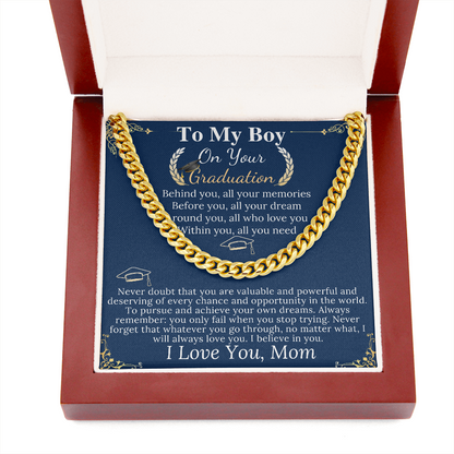 Son Graduation Gifts from Mom & Dad, Chain Necklace Graduation Gifts for Son, High School Graduation Gifts For him, College Graduation Gift w/ mom