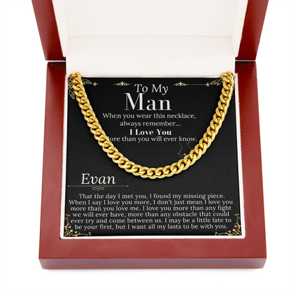 To My Man Chain Necklace for Him, Romantic Birthday Gifts for Him Christmas, Best Jewelry for Men, Jewelry for Him Romantic, To My Man #0946 Evan