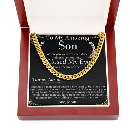 To My Son - i Closed my eyes | Gift For Son From Mom | Son Chain Necklace From Mother | Teenager Son Gift | Teenager Son Necklace Gift Tanner Aaron