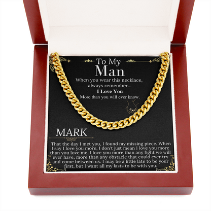 To My Man Chain Necklace for Him, Romantic Valentines Day Gifts for Him Christmas, Best Jewelry for Men, Jewelry for Him Romantic Birthday mark