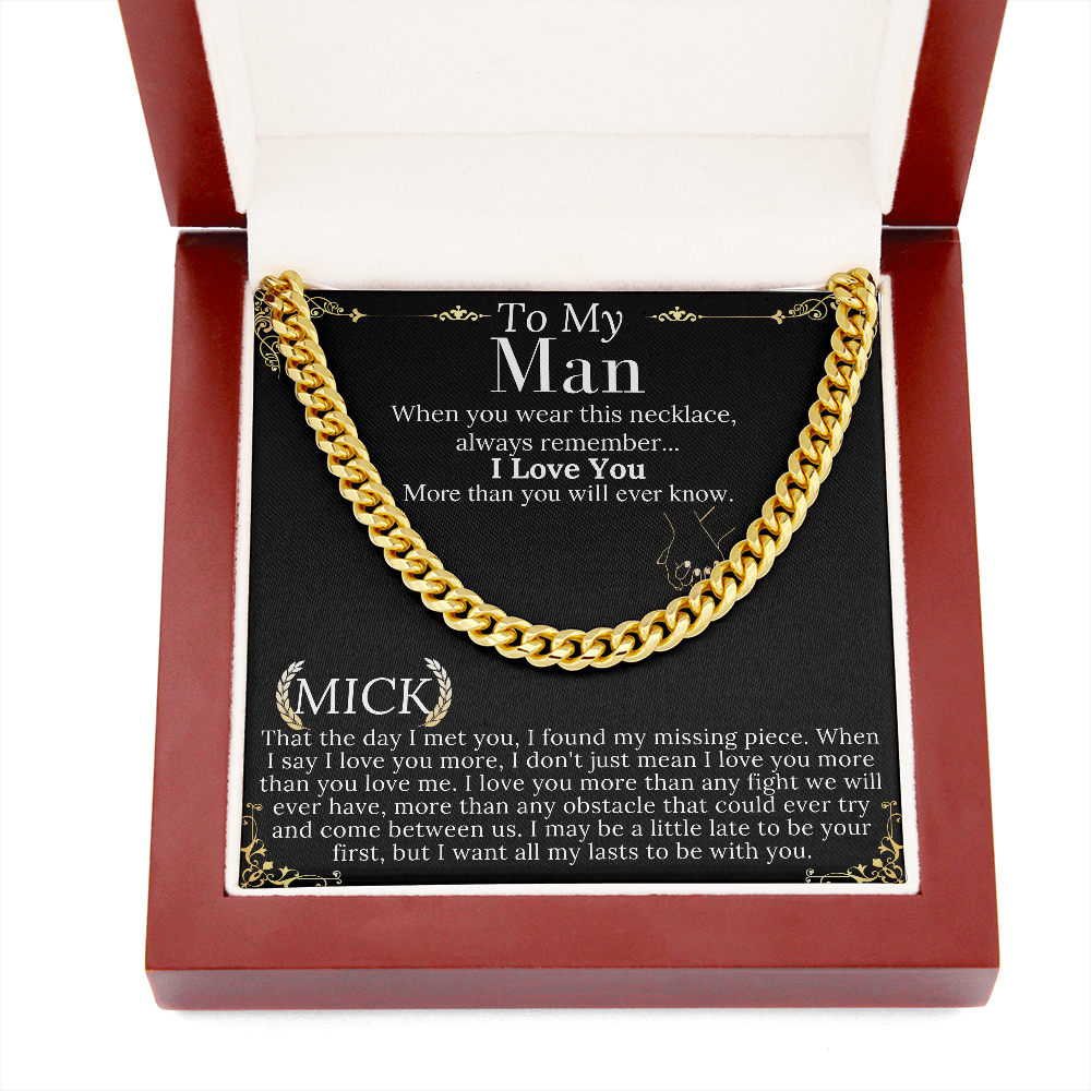 To My Man Chain Necklace for Him, Romantic Valentines Day Gifts for Him Christmas, Best Jewelry for Men, Jewelry for Him Romantic Birthday mick