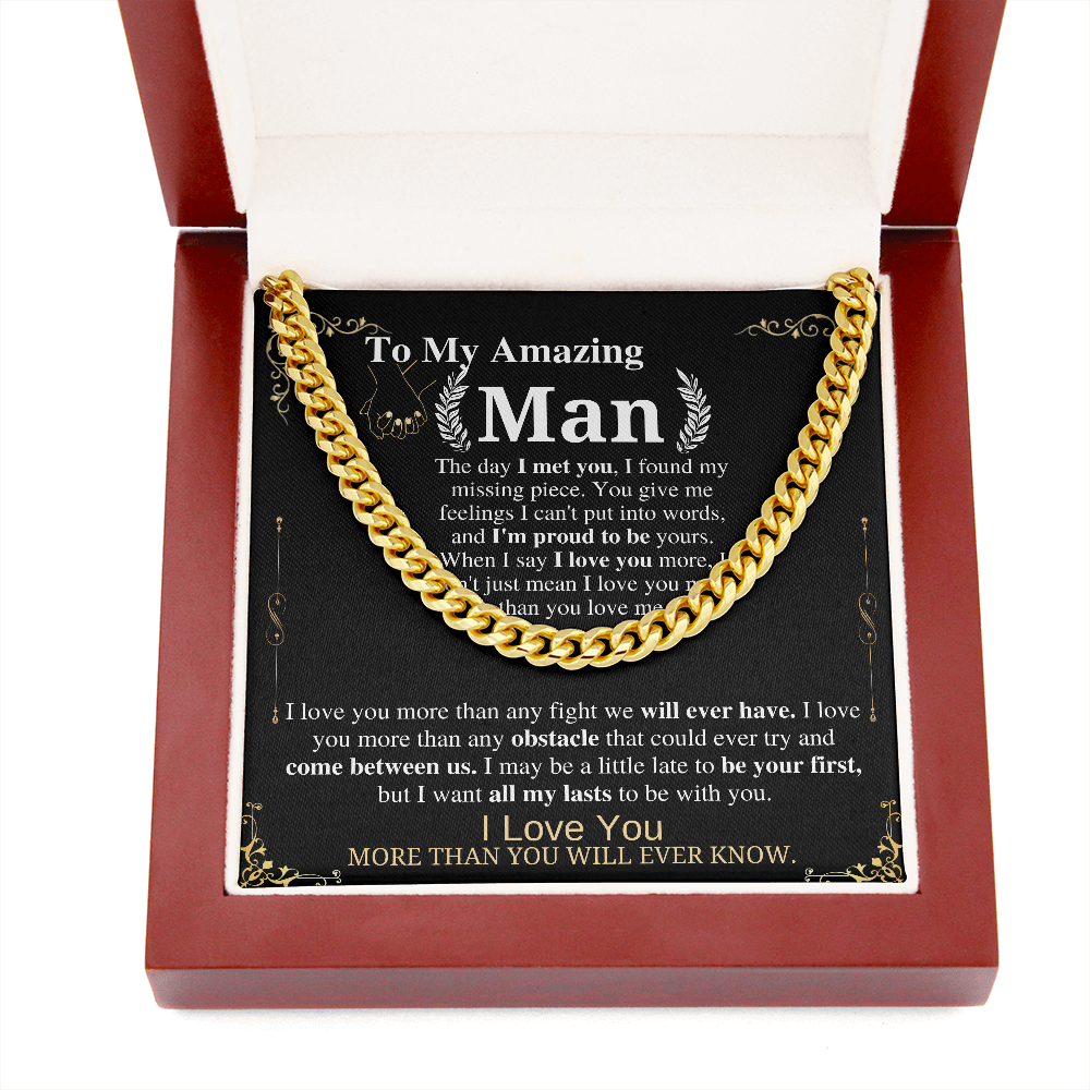 To My Man Cuban Chain Necklace for Him, Romantic Birthday Gifts for Him Christmas, Best Jewelry for Men, Jewelry for Him Romantic, To My Man