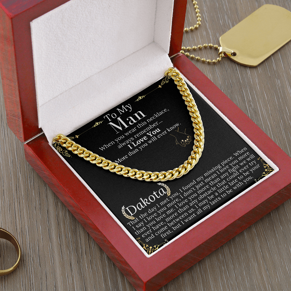 To My Man Chain Necklace for Him, Romantic Valentines Day Gifts for Him Christmas, Best Jewelry for Men, Jewelry for Him Romantic Birthday Dakota