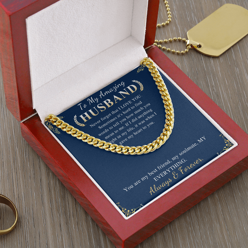 Anniversary Gift For Husband Valentines Day Gift For Him, To My Husband Birthday Gift from Wife,Chain Necklace For Husband With Message Card