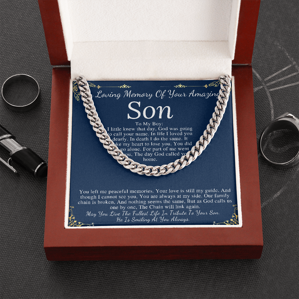 Loss of Son Gifts, Son Memorial Chain necklace, Loss of Son sympathy gift, Condolence Gift, Broken Chain Poems, Chain Necklace For Man #0908