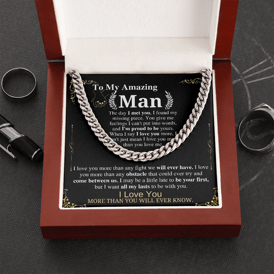 To My Man Cuban Chain Necklace for Him, Romantic Birthday Gifts for Him Christmas, Best Jewelry for Men, Jewelry for Him Romantic, To My Man