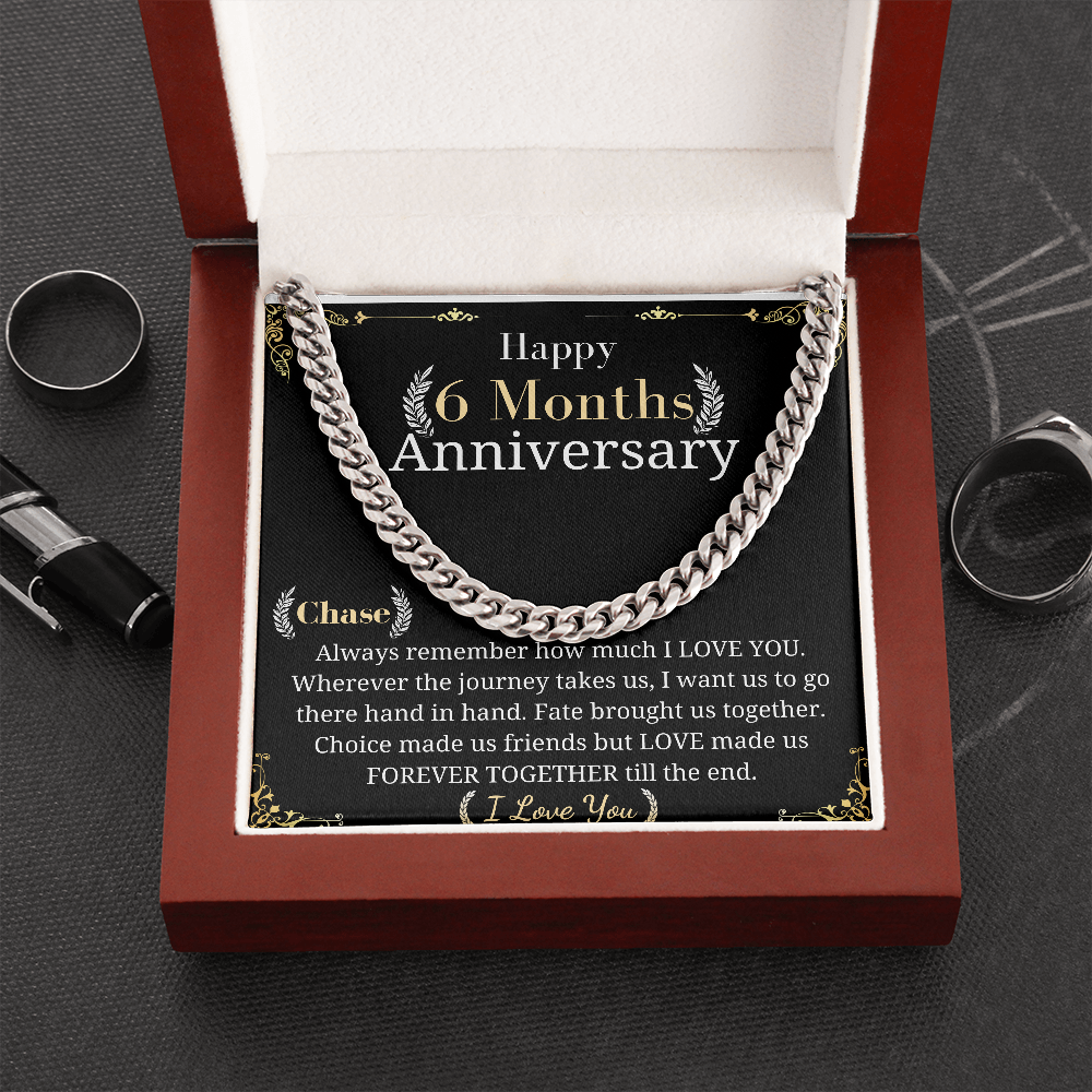 Six month Anniversary Chain necklace, Anniversary gift for Boyfiend from girlfriend, personalized message card Half Year Anniversary gift chase