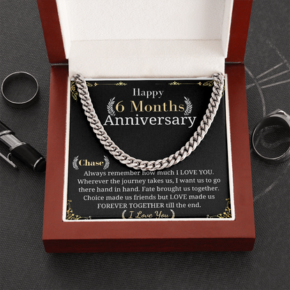 Six month Anniversary Chain necklace, Anniversary gift for Boyfiend from girlfriend, personalized message card Half Year Anniversary gift chase