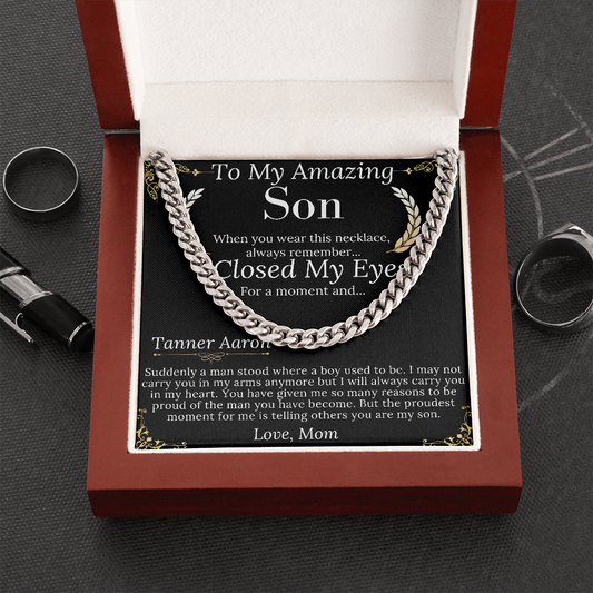 To My Son - i Closed my eyes | Gift For Son From Mom | Son Chain Necklace From Mother | Teenager Son Gift | Teenager Son Necklace Gift Tanner Aaron