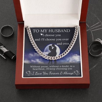 MJG Chain Necklace Gift For Husband Valentines Day Gifts For Him From Wife To My Husband Present 1st, 2nd, 10th Wedding Anniversary Chain Necklace with Message Card Stainless Steel with Mahogany Luxury Box