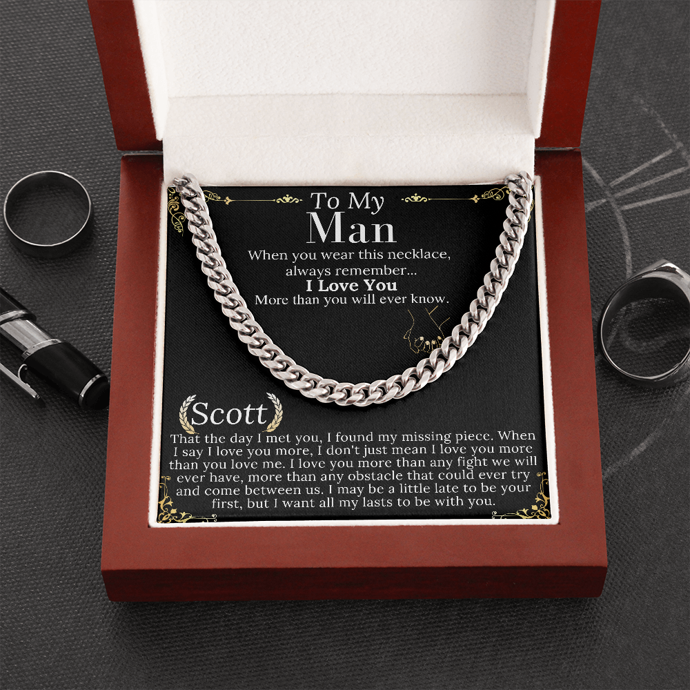 To My Man Chain Necklace for Him, Romantic Valentines Day Gifts for Him Christmas, Best Jewelry for Men, Jewelry for Him Romantic Birthday Scott