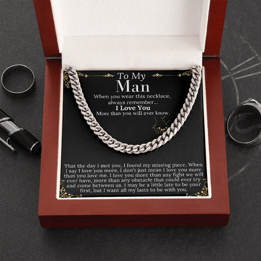 To My Man Chain Necklace for Him, Romantic Valentines Day Gifts for Him Christmas, Best Jewelry for Men, Jewelry for Him Romantic Birthday no name