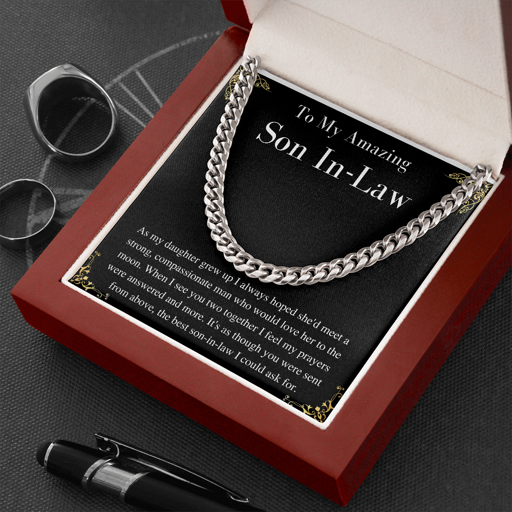 MJG Gift For Son In Law Chain Necklace From father in law on Wedding Day gift For him from mother in law Present Chain Necklace with Message Card Stainless Steel