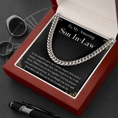 MJG Gift For Son In Law Chain Necklace From father in law on Wedding Day gift For him from mother in law Present Chain Necklace with Message Card Stainless Steel