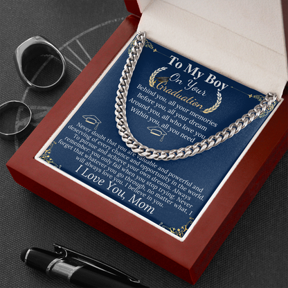 Son Graduation Gifts from Mom & Dad, Chain Necklace Graduation Gifts for Son, High School Graduation Gifts For him, College Graduation Gift w/ mom