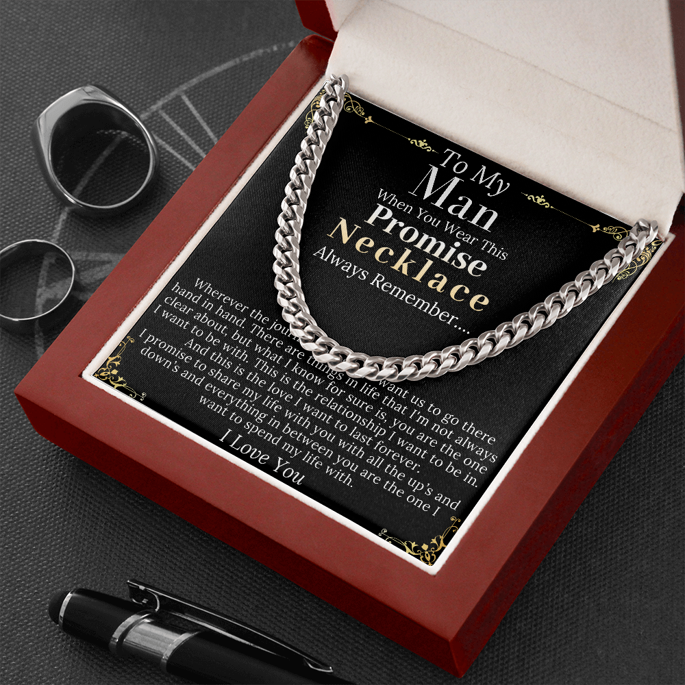 MJG Chain Promise Necklace Gift For Boyfriend / Husband Valentines Day Gift For Him From Girlfriend / Wife Promise Necklace To My Man Present Chain Necklace with Message Card Stainless Steel with Mahogany Luxury Box