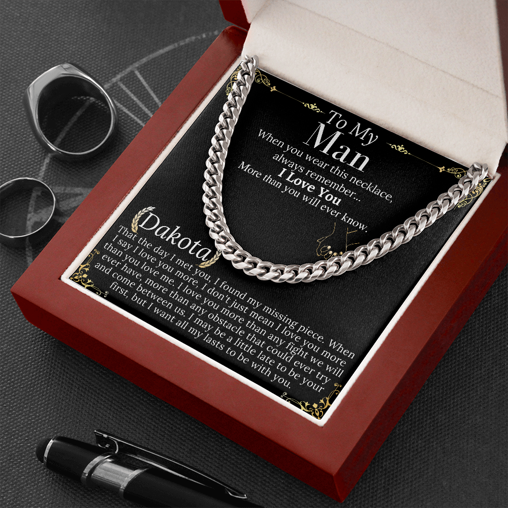 To My Man Chain Necklace for Him, Romantic Valentines Day Gifts for Him Christmas, Best Jewelry for Men, Jewelry for Him Romantic Birthday Dakota