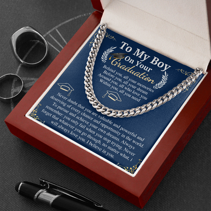 Meaningful jewelry Gift Son Graduation Gifts from Mom & Dad, Chain Necklace Graduation Gifts for Son, High School Graduation Gifts For him, College Graduation Gift with Personalized Message Card